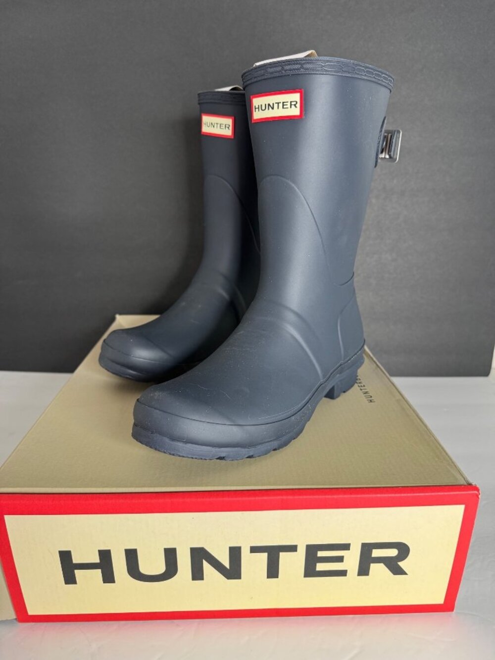 NIB Hunter Original Short Boots Matte Navy Back Adjustable EU 36 US 5 UK 3